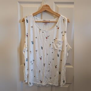 Brand New Women's White Sleeveless Top with Fun Print Drinks Print Size 2X